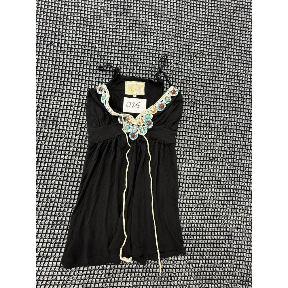 Soul Revival Cami Top Womens Medium Black Excellent Crochet Beaded Boho Z025